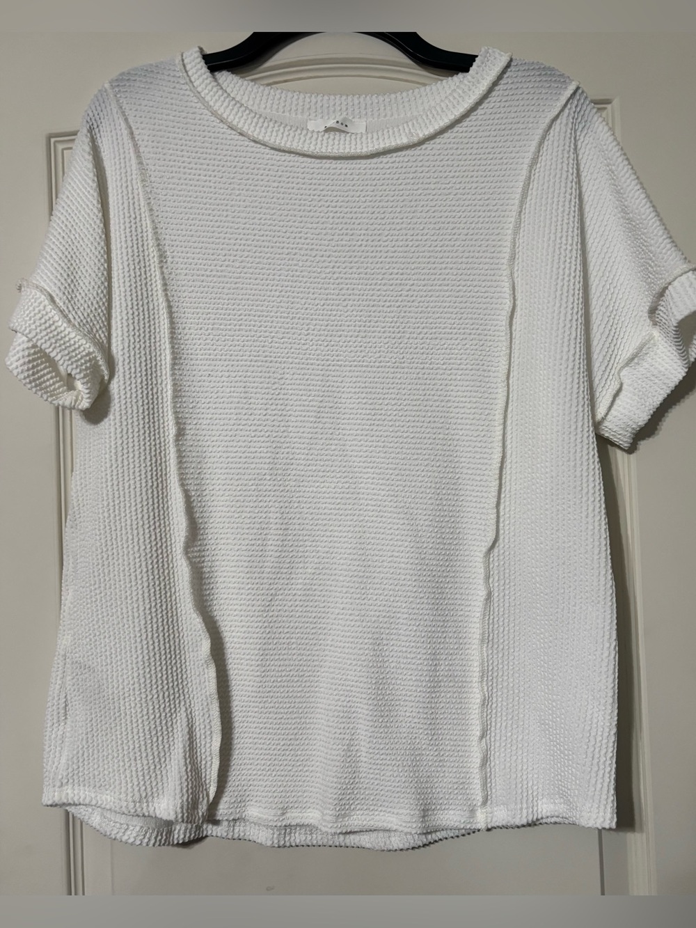 Women's White Textured Short-Sleeve Waffle Tee